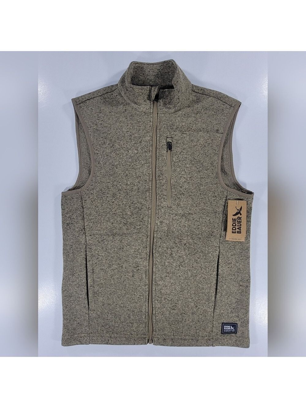 NEW Eddie Bauer Mens Small Sycamore Vest Full Zip Fleece Sleeveless Jacket Beige